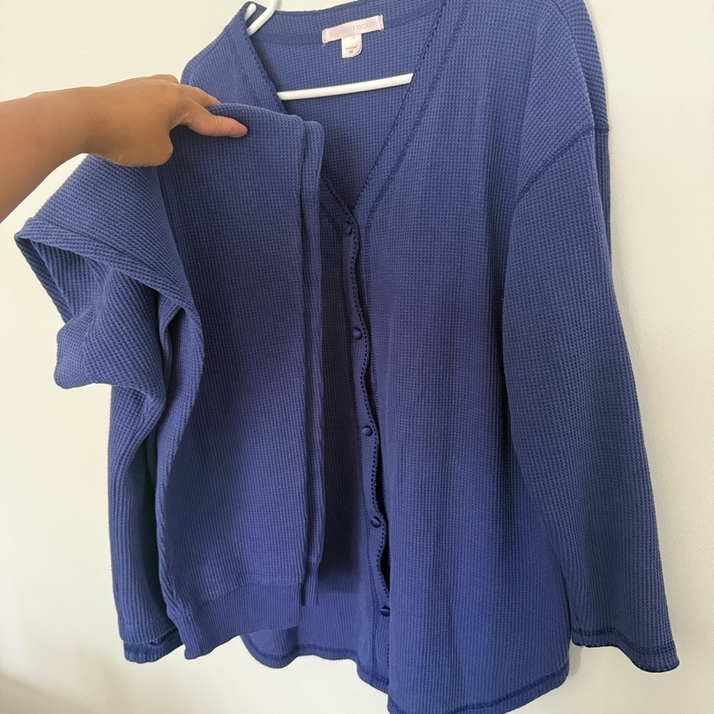 Vintage Victoria's Secret Thermal‎ Waffle Knit XL Purple V Neck Set